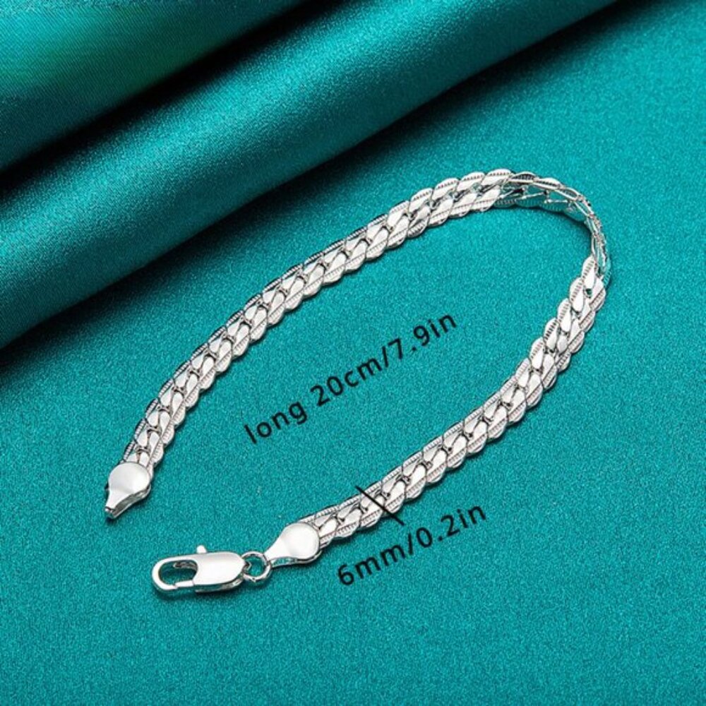 925 Sterling Silver 6mm Link Chain Bracelet for Men & Women - Picture 2 of 6